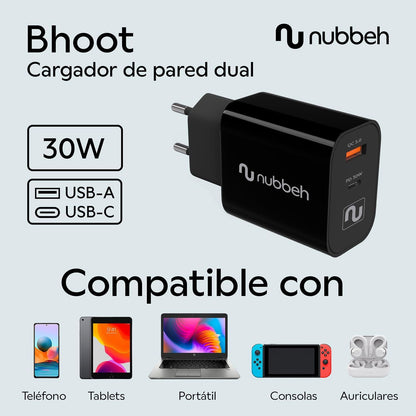 Cargador Pared NUBBEH 1USB-C 30W Negro (NBWALLCHB)