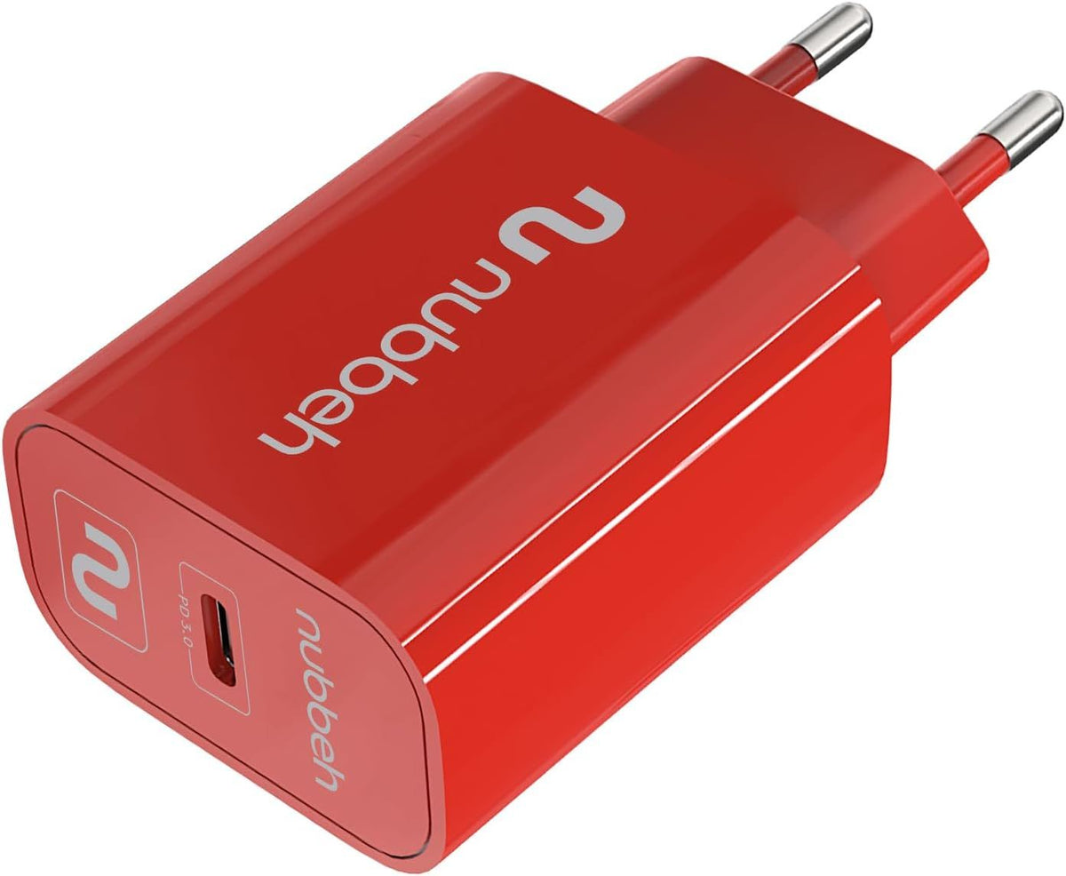 Cargador Pared NUBBEH 1USB-C 25W Rojo (NBWALLCHCR25)
