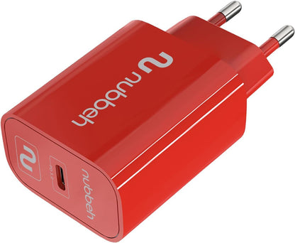 Cargador Pared NUBBEH 1USB-C 25W Rojo (NBWALLCHCR25)