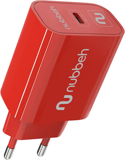 Cargador Pared NUBBEH 1USB-C 25W Rojo (NBWALLCHCR25)