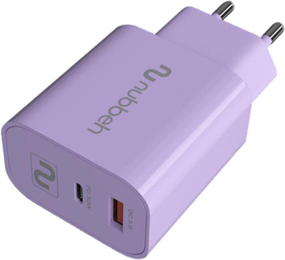 Cargador Pared NUBBEH USB-C 30W PD Lila (NBWALLCHP)