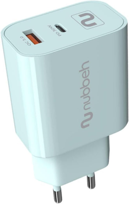 Cargador Pared NUBBEH USB-C 30W PD Turquesa(NBWALLCHT)