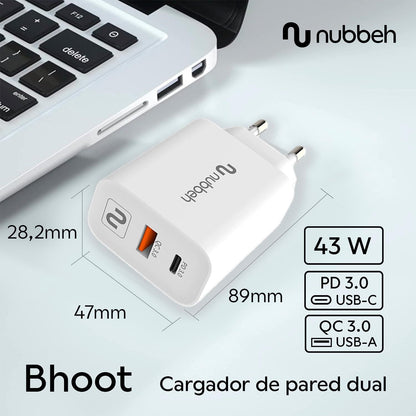 Cargador Pared NUBBEH 43W Usb-A Usb-C (NBWALLCHUSBCW43)