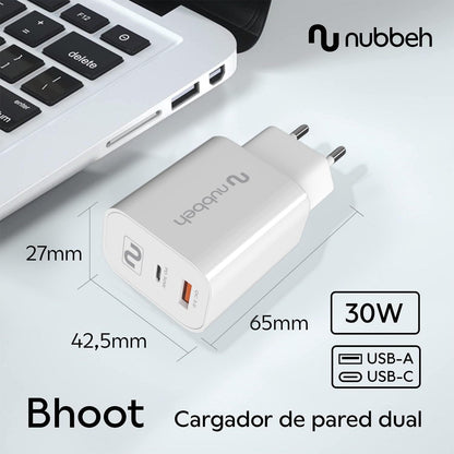 Cargador Pared NUBBEH 1USB-C 30W Blanco (NBWALLCHW)