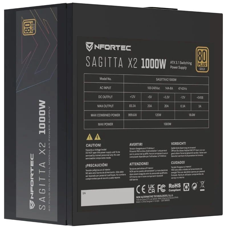 Fuente Nfortec Sagitta X2 ATX 1000W 80+ Gold Negra