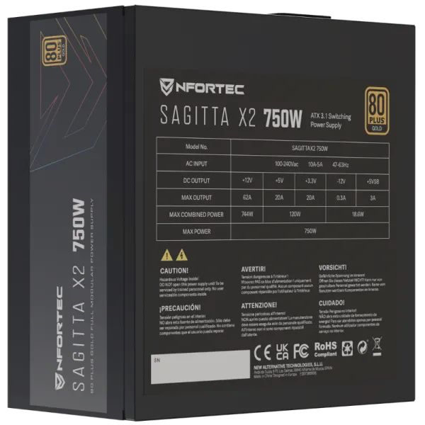 Fuente Nfortec 750W 80+ Gold (NF-PSU-SAGITTAX2-FM-750W)