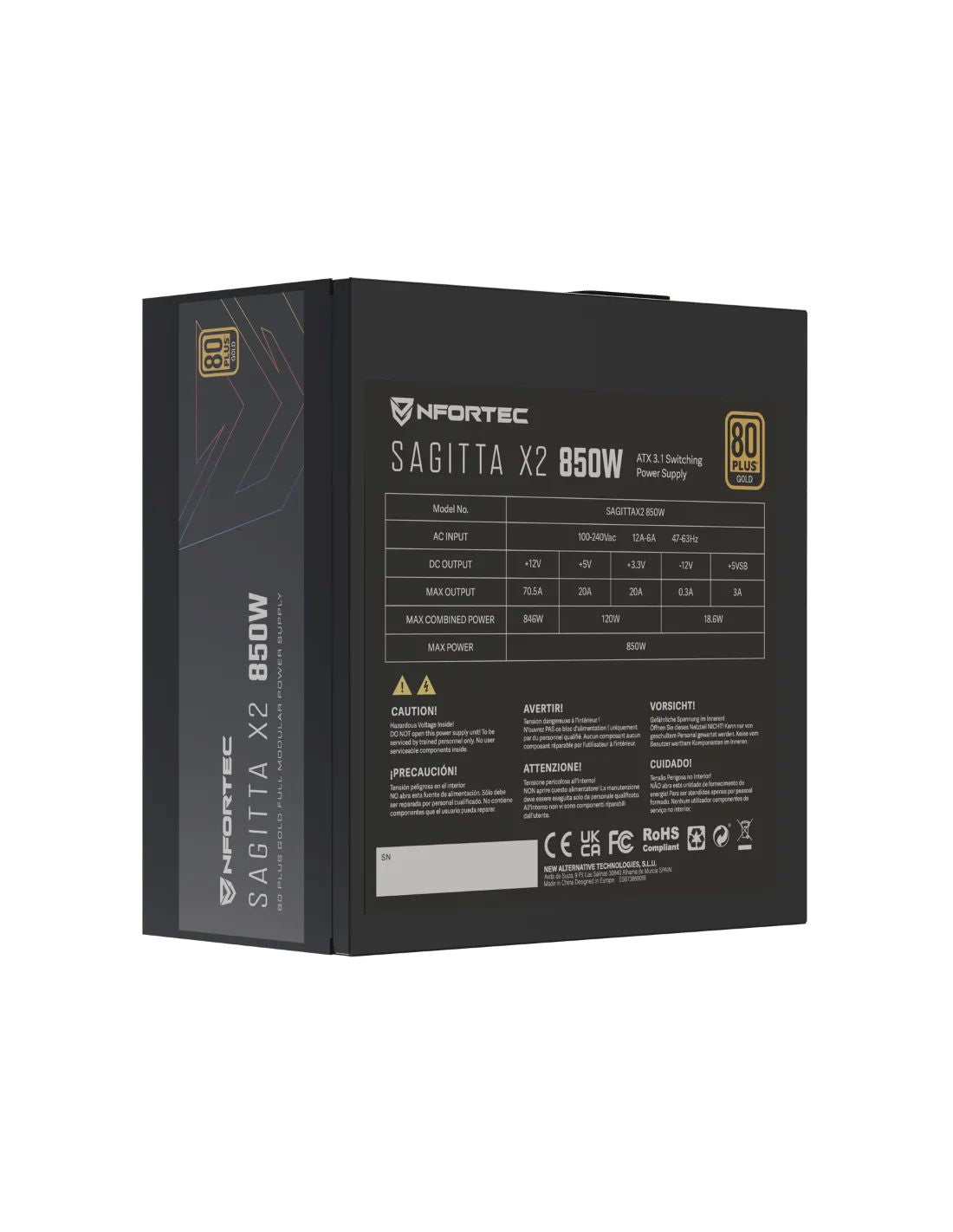 Fuente Nfortec 850W 80+ Gold (NF-PSU-SAGITTAX2-FM-850W)