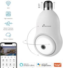 Camara Videovigilancia Exterior Motorizada de Bombilla  2k con Vista Panoramica de 360 de 3 Megapixeles y LED Infrarrojo Grabacion en Tarjeta Micro SD (hasta 128gb) o Cloud Casquillo E27 Wifi 2.4 Ghz  Control Pt Autotraking Ir 10m Luz LED Blanca