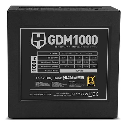 Fuente NOX Hummer ATX 1000W 80+ Gold (NXHUMMER1000GDM)