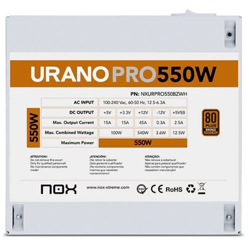 Fuente NOX Urano PRO 550W 80+ Bronze (NXURPRO550BZWH)