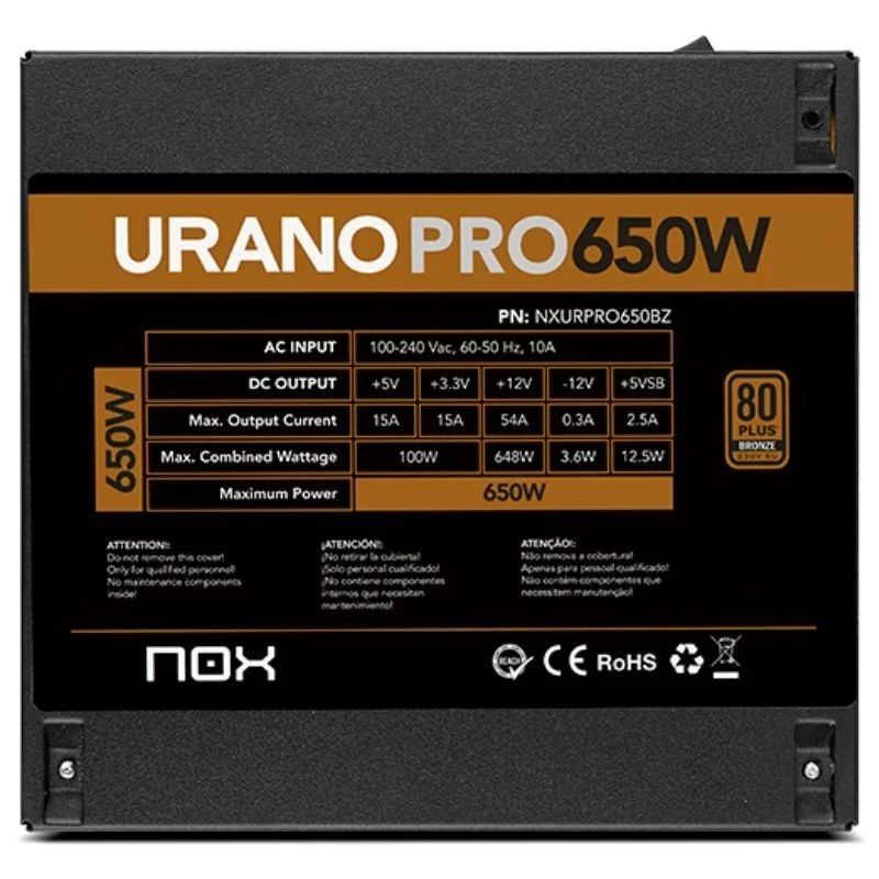 Fuente NOX Urano PRO ATX 650W 80+ Bronze (NXURPRO650BZ)