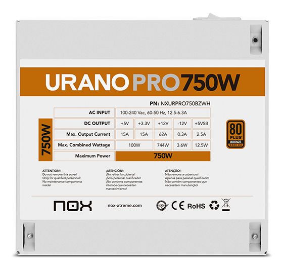 Fuente NOX Urano PRO 750W 80+ Bronze (NXURPRO750BZWH)