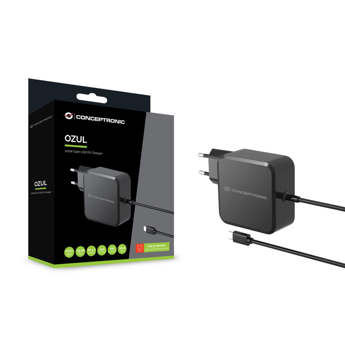 Cargador Pared CONCEPTRONIC 100W GaN PD (OZUL05BE)