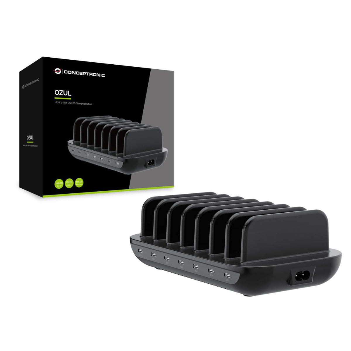 Cargador CONCEPTRONIC 160W 7xUSB-C Negro (OZUL07B)
