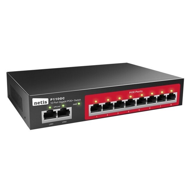 Switch NETIS 10xRJ45 GbE PoE 120W Negro (P110GC)