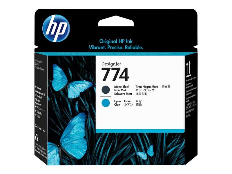 HP 774 Original Printhead - Matte Black, Cyan - P2W01A