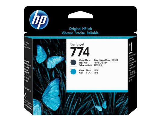 HP 774 Original Printhead - Matte Black, Cyan - P2W01A