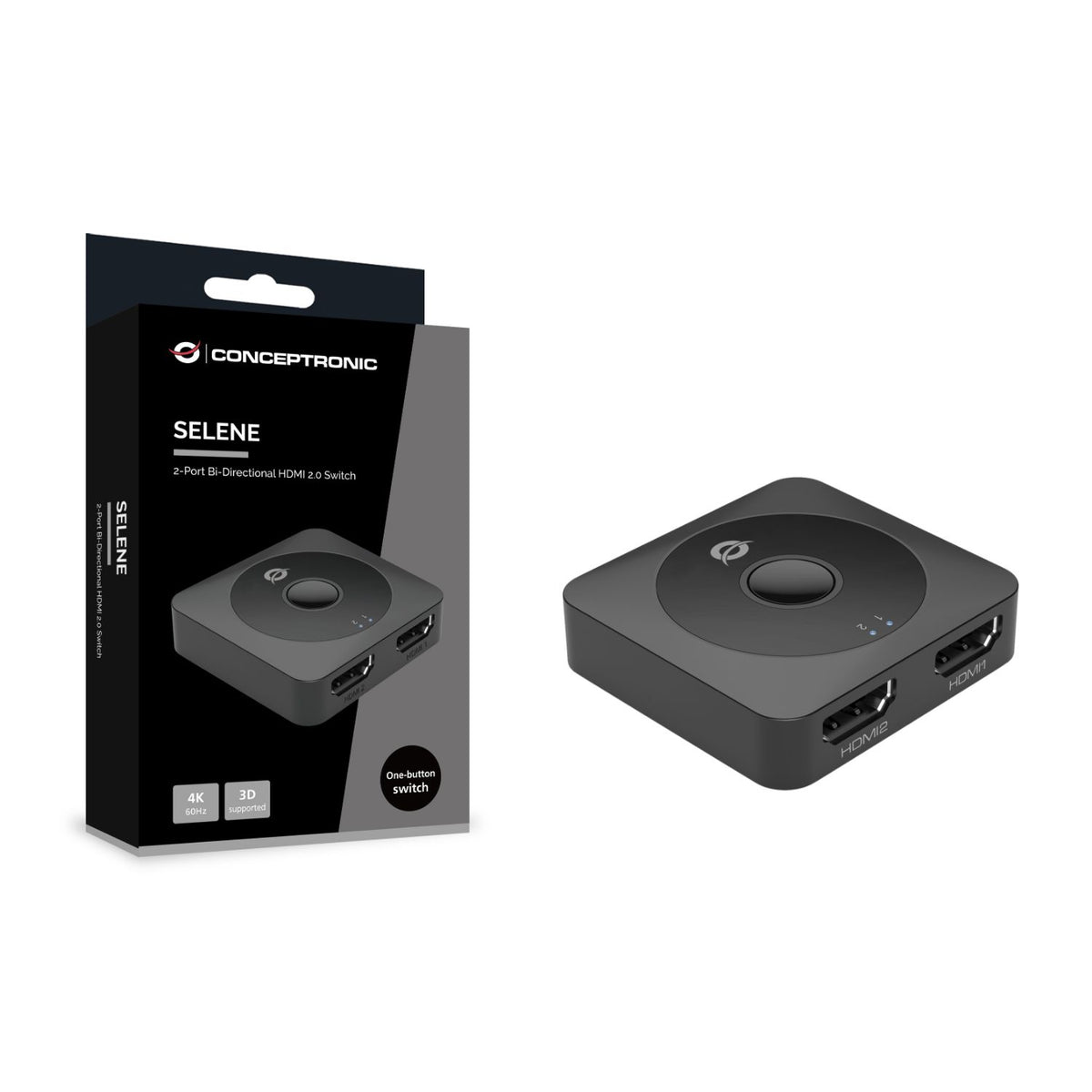 Switch CONCEPTRONIC 2xHDMI 4K/60Hz Negro (SELENE01B)
