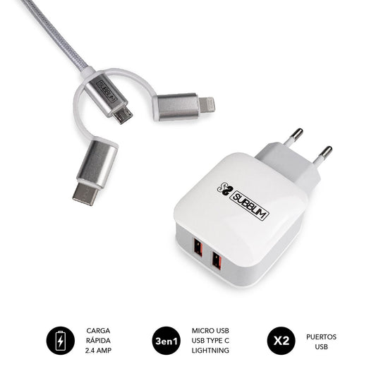 SUBBLIM USB 3-in-1 Cable Wall Charger (SUB-CHG-1ZWC01)