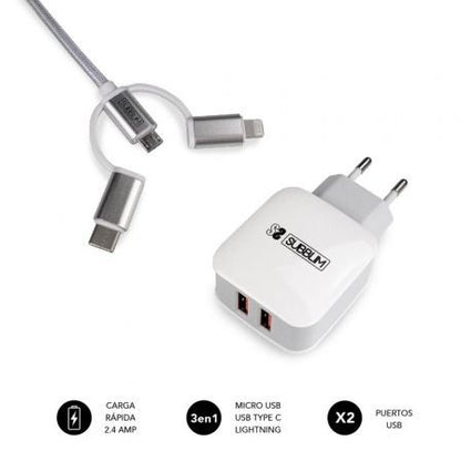Cargador Pared SUBBLIM USB Cable 3en1 (SUB-CHG-1ZWC01)