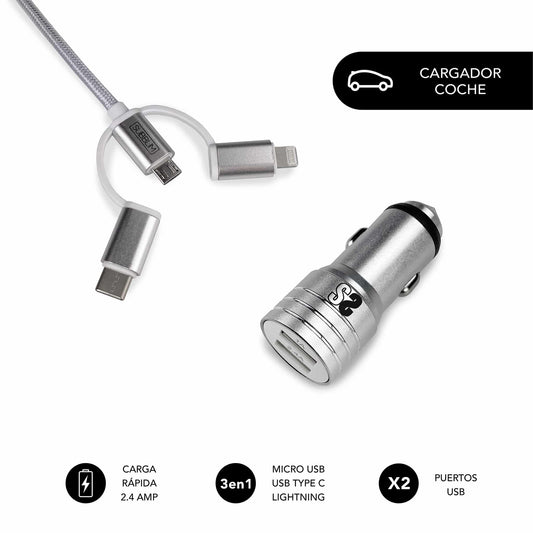 SUBBLIM Car Charger 2xUSB-A 3in1 Cable (4CC001)