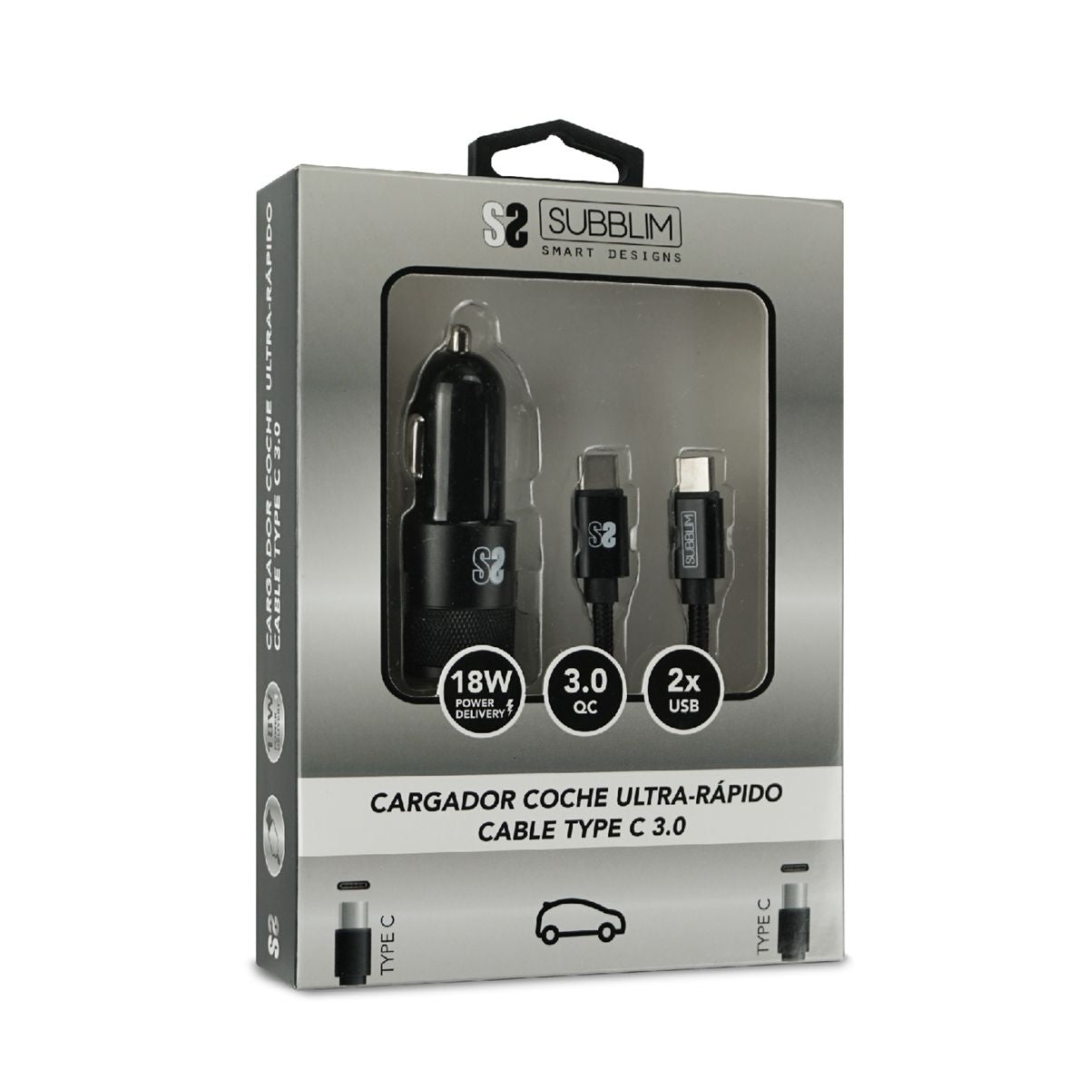 Cargador Coche SUBBLIM USB-A/C Cable USB-C (CHG-5CPD02)