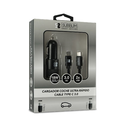 Cargador Coche SUBBLIM USB-A/C Cable USB-C (CHG-5CPD02)