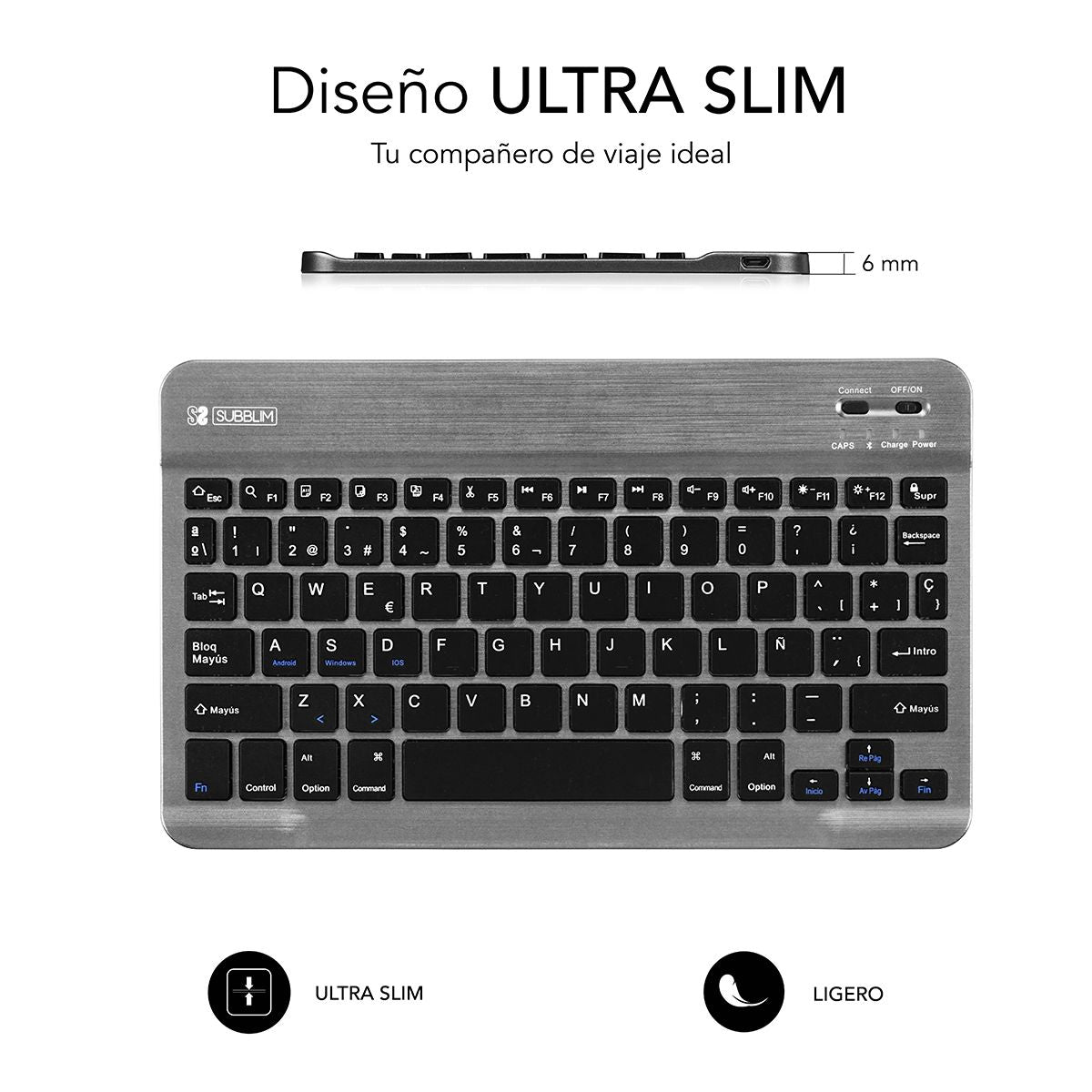Teclado SUBBLIM Bluetooth Negro/Gris (SUB-KBT-SM0002)