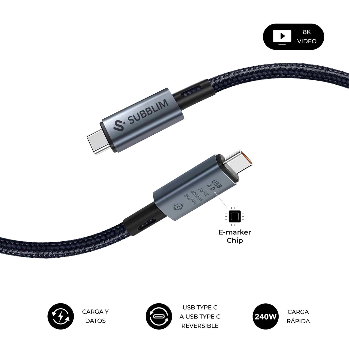 Cable SUBBLIM USB-C 4.0-USB-C 4.0 240W (SUBCAB-C24010)