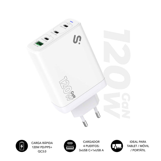 Cargador Pared SUBBLIM 1xUSB-A 3xUSB-C (SUBCHG-6G1204)