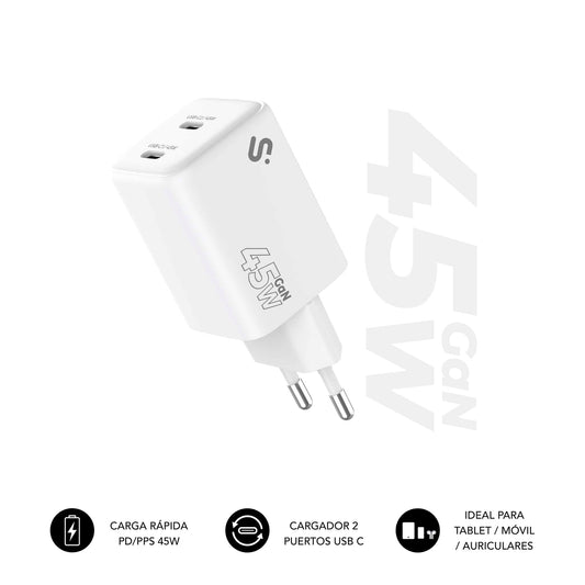 SUBBLIM 45W 2USB-C Wall Charger White (SUBCHG-6G4520)