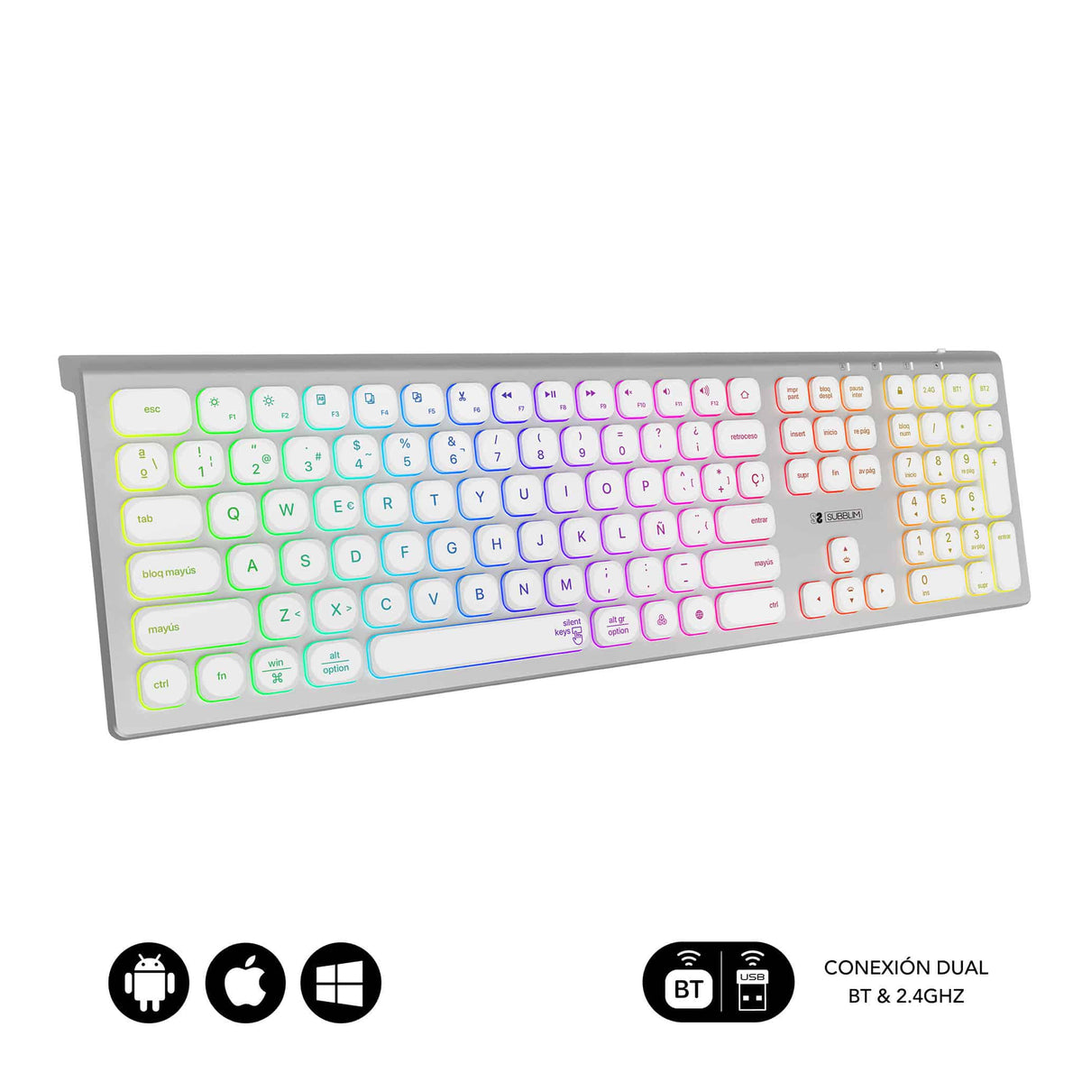Teclado SUBBLIM Master BT Plata/Blanco (SUBKB-3MIE300)