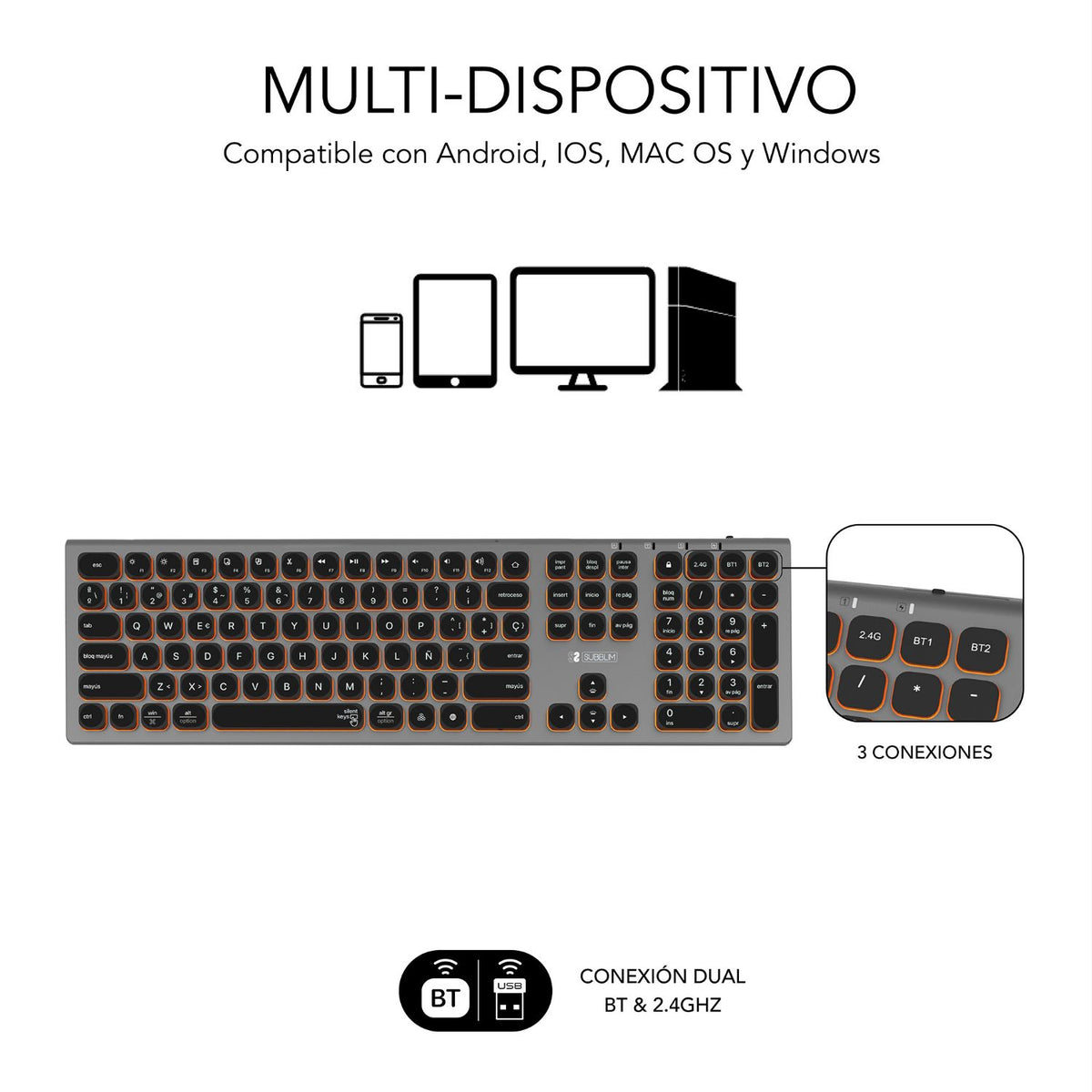 Teclado SUBBLIM Master BT Negro/Gris (SUBKB-3MIE310)