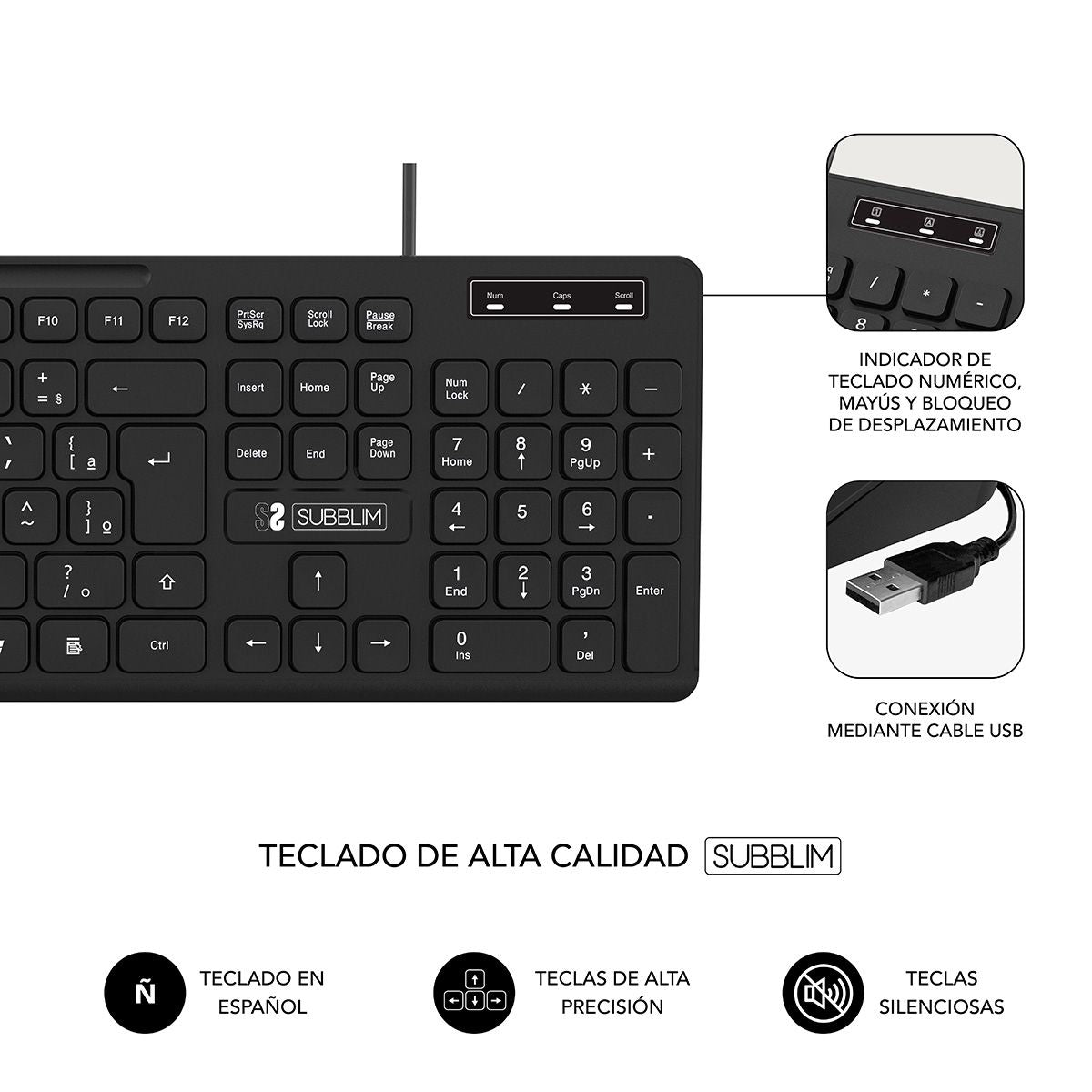 Teclado SUBBLIM Slim Silencioso Negro (SUBKBC-0SSK50)