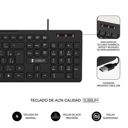Teclado SUBBLIM Slim Silencioso Negro (SUBKBC-0SSK50)