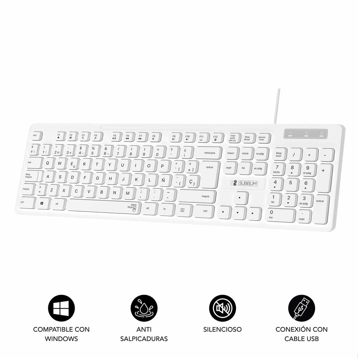 Teclado SUBBLIM Slim Silencioso Blanco (SUBKBC-0SSK51)