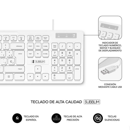 Teclado SUBBLIM Slim Silencioso Blanco (SUBKBC-0SSK51)