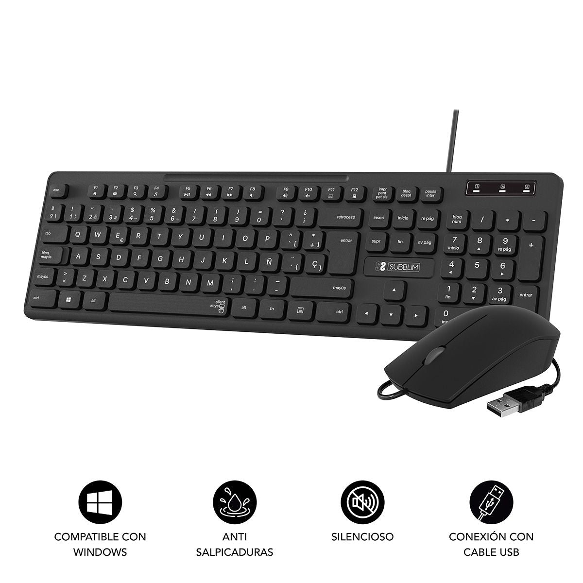 T+Ratón SUBBLIM Business Slim USB Negro (SUBKBC-CSSK01)