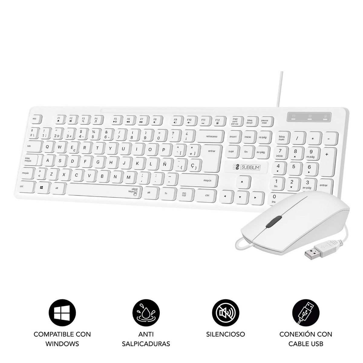 T+Ratón SUBBLIM Business USB-A Blanco (SUBKBC-CSSK02)