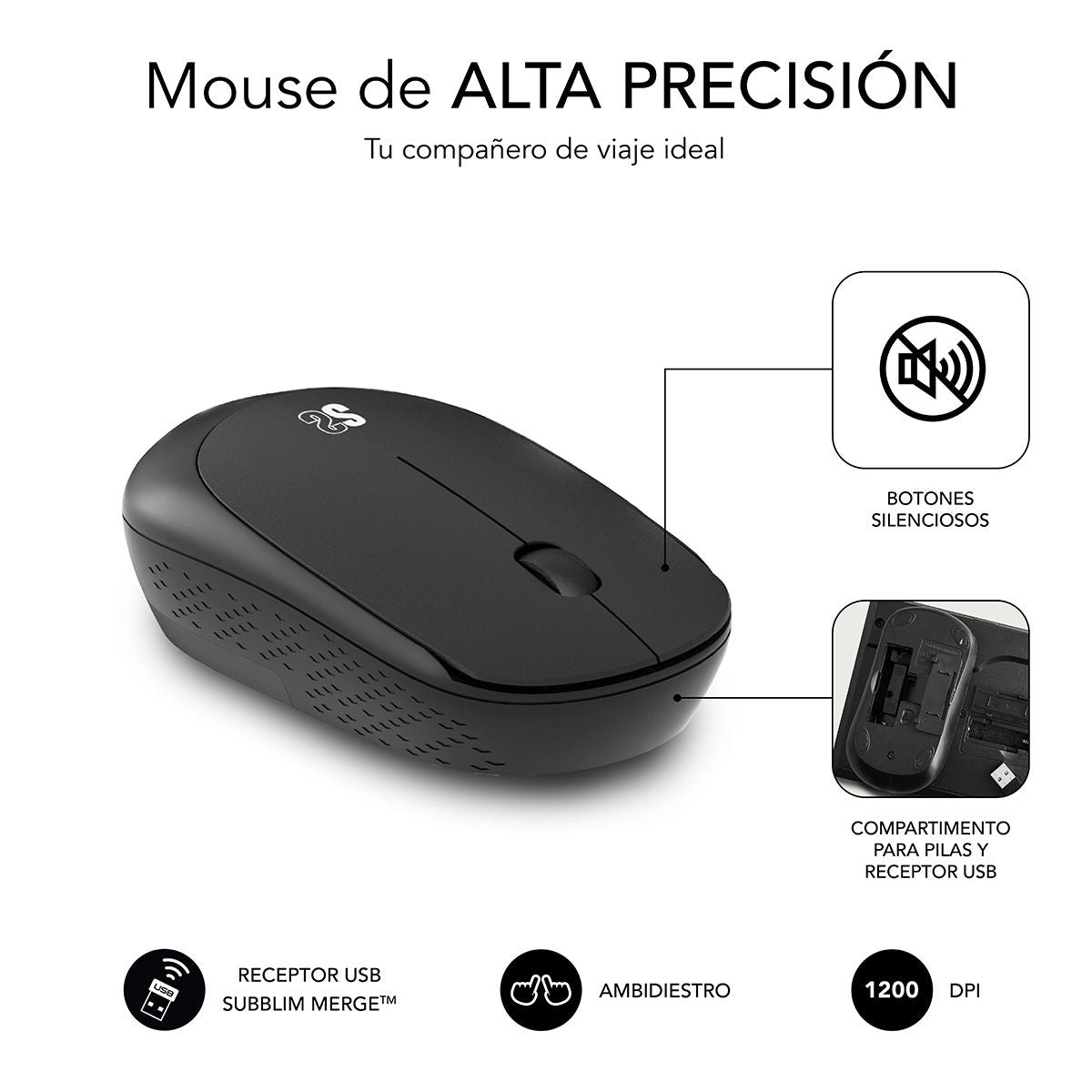 T+Ratón SUBBLIM Business Slim RF Negro (SUBKBC-CSSW10)