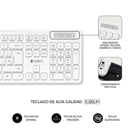 T+Ratón SUBBLIM Business Slim RF Blanco (SUBKBC-CSSW11)