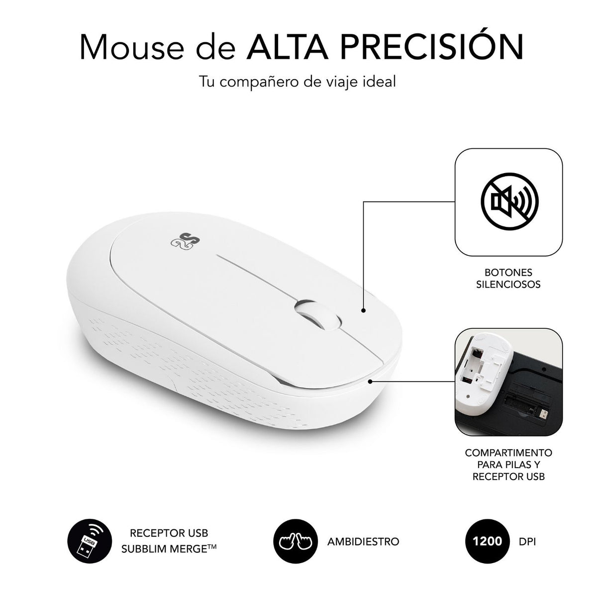 T+Ratón SUBBLIM Business Slim RF Blanco (SUBKBC-CSSW11)