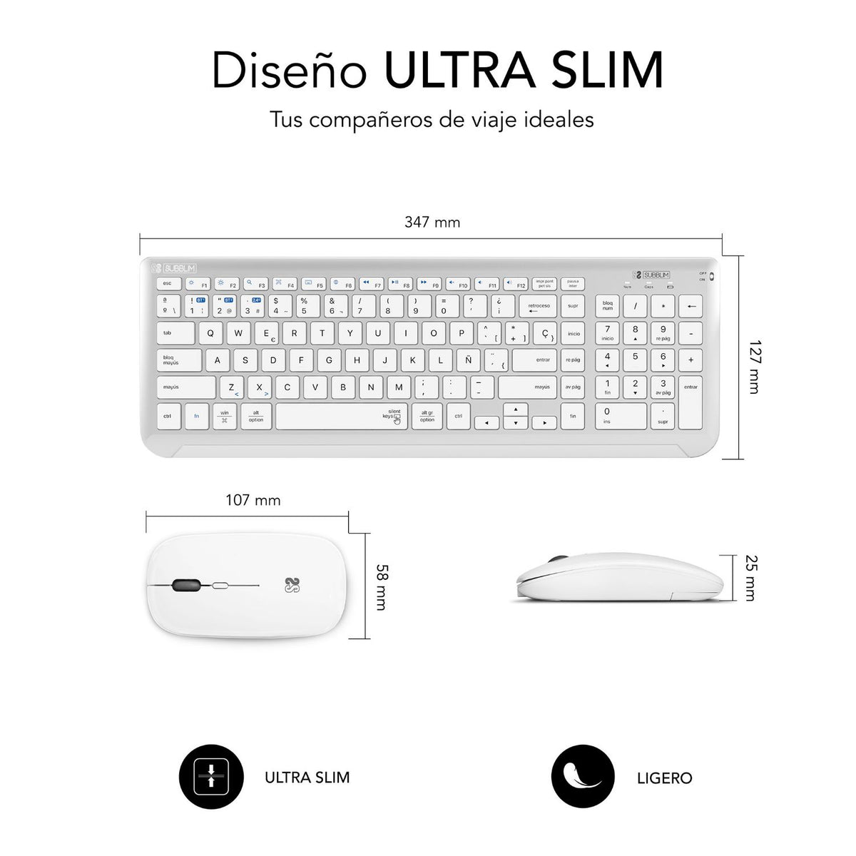 T+Ratón SUBBLIM Dual Blanco/Plata (SUBKBC-DCEP10)