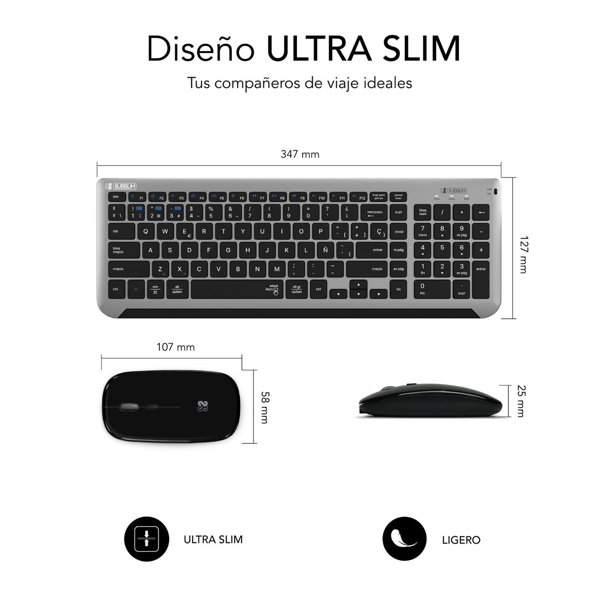 T+Ratón SUBBLIM Dual Prestige Negro/Gris(SUBKBC-DCEP20)