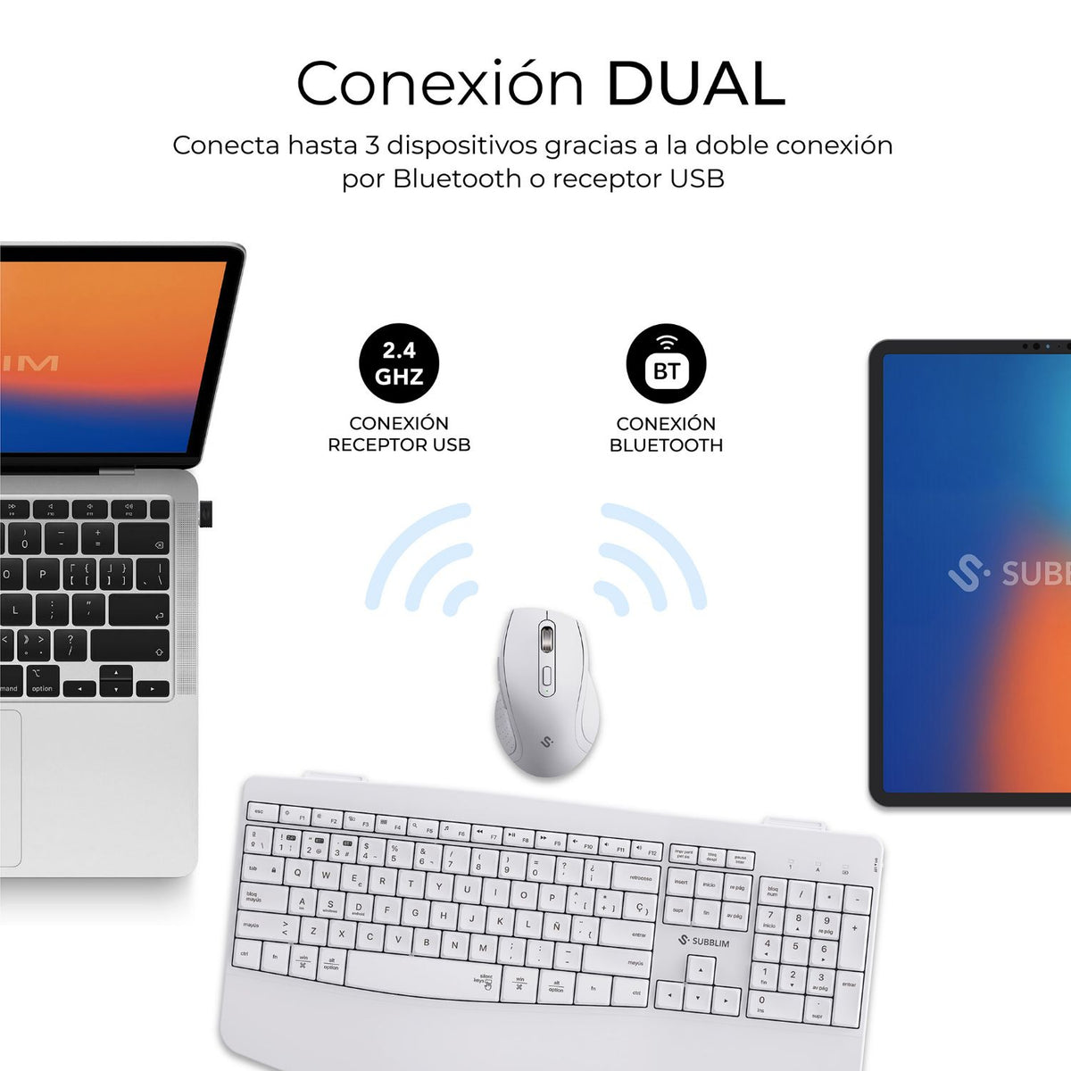 Teclado+Ratón SUBBLIM RF BT Blanco (SUBKBC-DCOPW1)