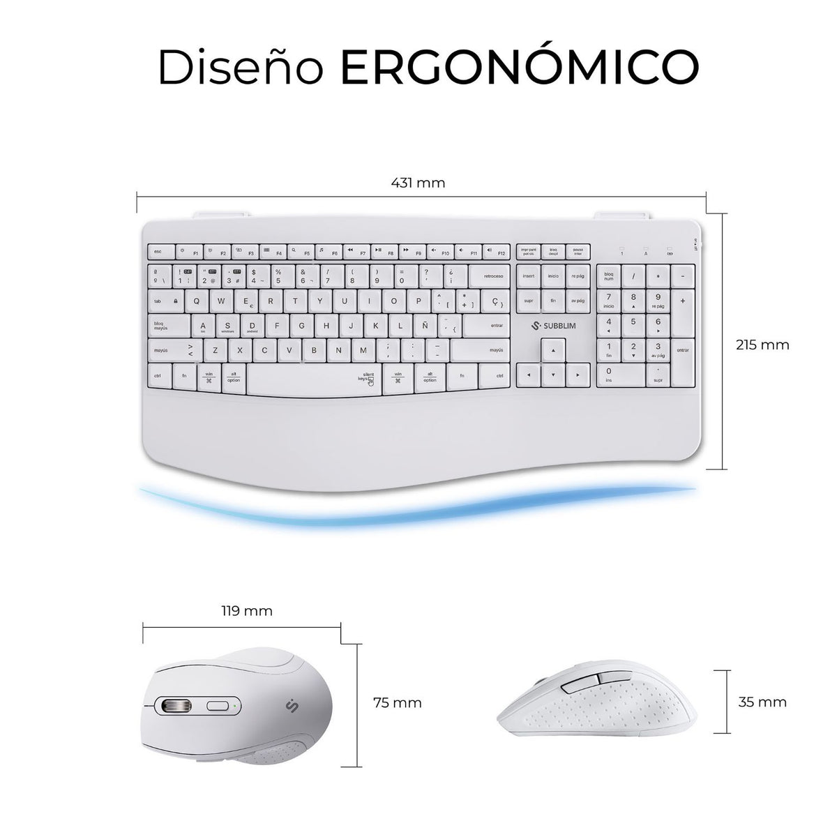 Teclado+Ratón SUBBLIM RF BT Blanco (SUBKBC-DCOPW1)