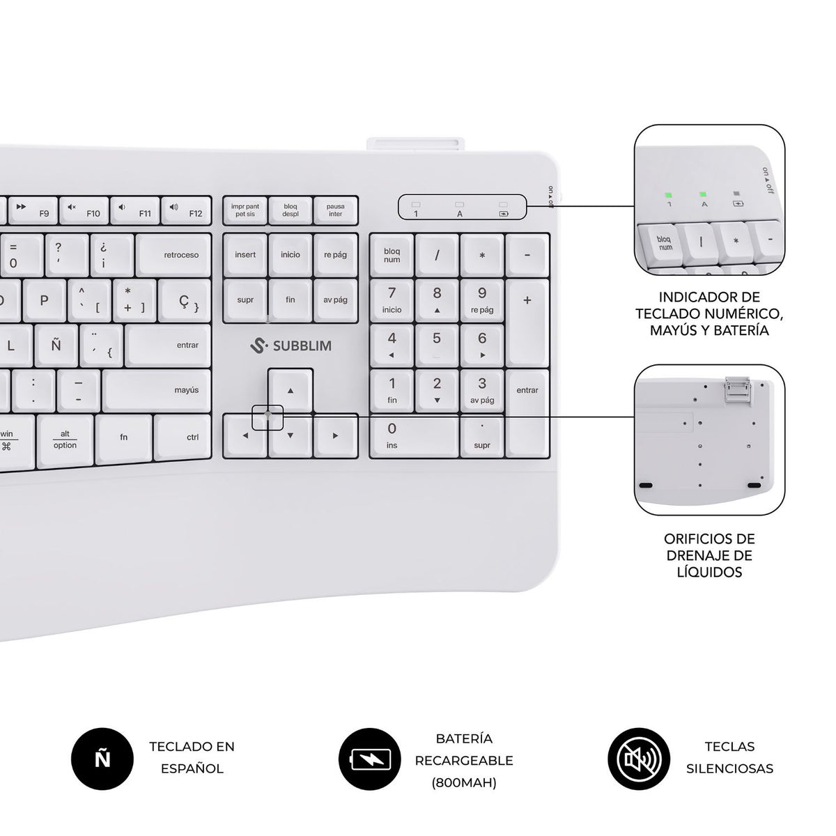 Teclado+Ratón SUBBLIM RF BT Blanco (SUBKBC-DCOPW1)