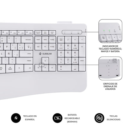 Teclado+Ratón SUBBLIM RF BT Blanco (SUBKBC-DCOPW1)