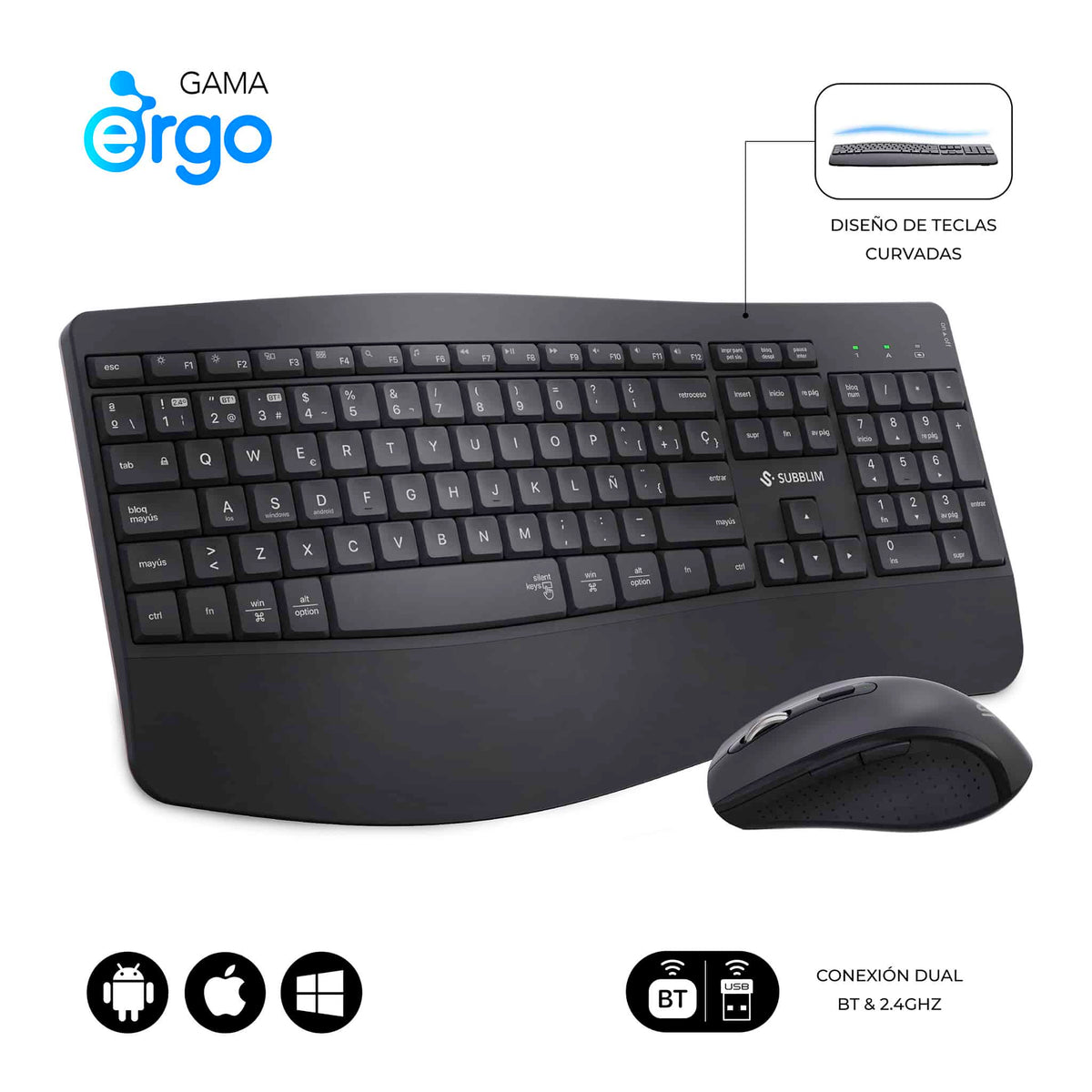 Teclado+Ratón SUBBLIM RF BT Negro (SUBKBC-DCOPW2)