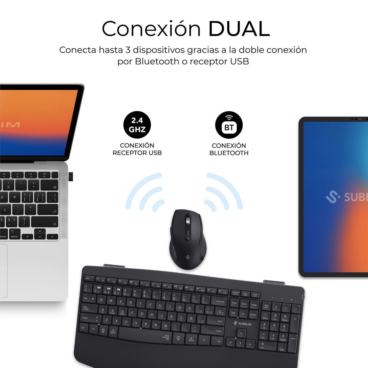 Teclado+Ratón SUBBLIM RF BT Negro (SUBKBC-DCOPW2)